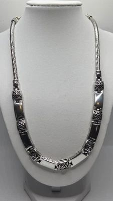 Brighton Tribeca Silver Necklace – Etched Link Design with Heart Charm –... - Image 1 of 4