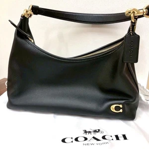 COACH CR981 Juliet Bolso de Hombro Bolso Bandolera Guante Cuero Tostado Negro - Imagen 1 de 14