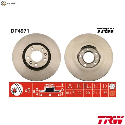 2x BRAKE DISC DF4971 FOR CITROEN 4HP /4HT 2.2L 4cyl C6UHZ 2.7L DT20C 3.0L 6cyl - Image 1 of 4