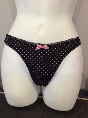 Винтажные 2005 Victoria Secret сексуальный маленькая вещь черный розовый горошек стринги размер XS - Изображение 1 из 4