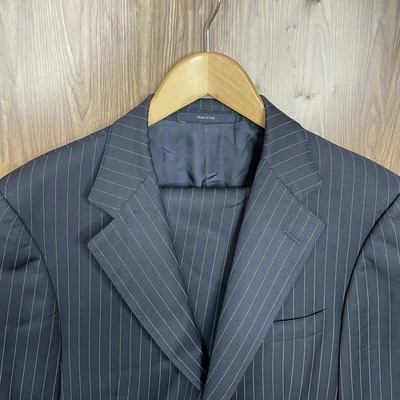 Ermenegildo Zegna 2 Piece Suit Mens 40R 34x28 Black Striped 100% Wool Italy Made - Image 1 of 4