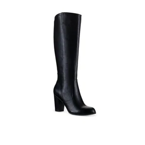 Style Co Womens 9.5 M Black Leather Block Heel Knee High Boots NIB HS9 - Picture 1 of 4