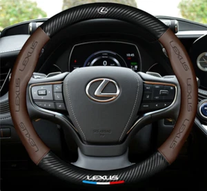 15" PU Leather+Carbon fiber Steering Wheel Cover For 1990-2025 Lexus All models - Picture 1 of 9