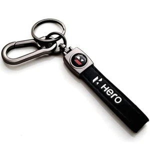 New HERO bike logo black leather hook keychain, Key Tag with Metal Ring. - Picture 1 of 48