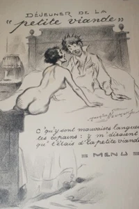 MAURICE NEUMONT LITHOGRAPHIE CURIOSA  MENU PETITE VIANDE EPREUVE R3082 - Imagen 1 de 3