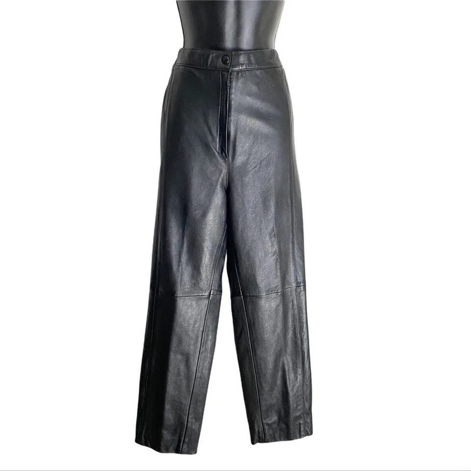 Zana Couture sz 12  black high rise VINTAGE 80s 100% Leather pants - Image 1 of 4