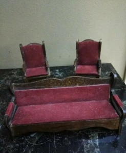 Vintage Carved Wood l Doll Chair ~ Padded & Upholstered, Arm Rests Estate Find - Picture 1 of 4