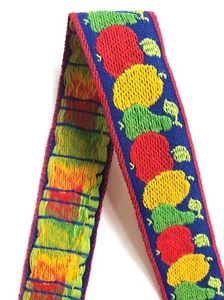 Vintage Fruit Jacquard Brocade Ribbon Blue Red Yellow Green Destash 7 yards - Picture 1 of 2