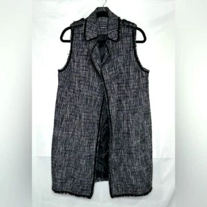 Lane Bryant Long Open Front Vest Black White Tweed Silver Thread Chic Sz 18/20 - Picture 1 of 13
