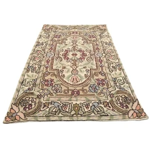 Vintage French Aubusson Style Area Rug Handmade Chain Stitch Wool Carpet 2x3 ft - Picture 1 of 9