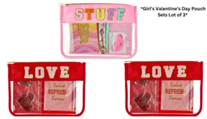 Valentines Day Red & Pink Pouch Set Gift Pouch, Journal, Pen, Accessory Lot of 3 - Picture 1 of 8