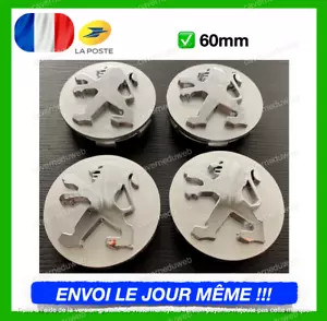 4 X LOGO EMBLÈME Insigne PEUGEOT 60 mm GRIS Cache moyeu jante Centre de roue - Picture 1 of 4