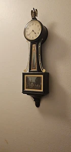 Vintage mahogany Banjo wall clock casement #3 Eagle finial man on Horse motif - Picture 1 of 17