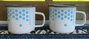 ✅ Set of 2 Metal Enamel Walmart Supply Chain Advertisement Mugs White Blue Dots - Picture 1 of 10