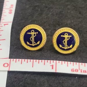 2 Anchor & Rope Gold Blue Enamel Blazer Shank Button Replace Made in England .6" - Picture 1 of 6