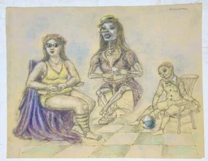 Dibujo a lápiz y pastel original surrealista Peter Passuntino años 70 firmado - Imagen 1 de 8