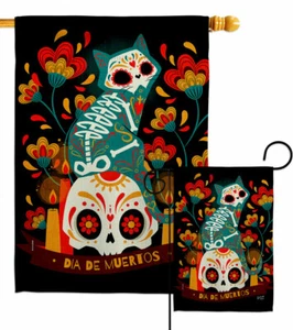 Suger Skull Gato Garden Flag Day of Dead Falltime Decorative Yard House Banner - Picture 1 of 17