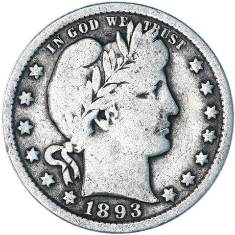1893 O Barber Quarter 90% Silver Very Good VG Cleaned See Pics F539 Cover