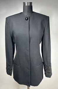 Vintage CHRISTIAN DIOR Women’s 100% Wool Black Sequence Jacket Blazer Coat 4 - Picture 1 of 22