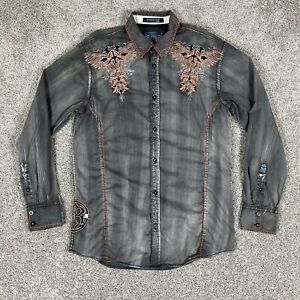 Roar Western Shirt Men’s M Charcoal Gray Embroidered Lordship Thick Rope Stitch