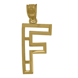 10k Real Yellow Gold Unisex Initial "F" Alphabet Diamond Cut Pendant 1g Charm - Picture 1 of 1