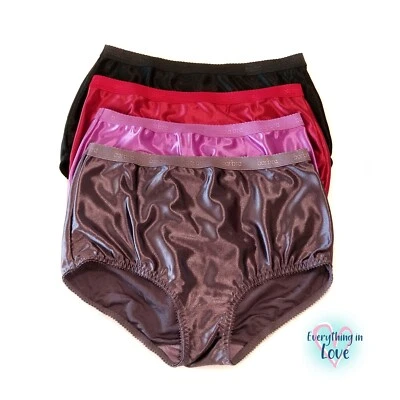 4 Packs PLUS Women High Waist Full Coverage Shiny Smooth Silky Satin Brief Panty - Image 1 of 4