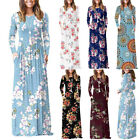 Womens Crew Neck Boho Floral Maxi Dress Ladies Casual Holiday Party Long Dresses