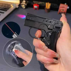 Metal Folding Gun Style Inflatable Lighter Windproof Butane Gas Jet Red Flame - Picture 1 of 34