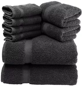 Luxury Black Bath Towel Set - Hotel Soft Cotton 2/Bath 2/Hand 4/Wash - 8 Piece - Picture 1 of 6