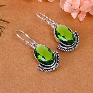 Green Tourmaline Gemstone 925 Sterling Silver Jewelry Earring, Elegant Earring - Picture 1 of 4
