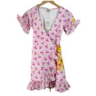 Nwt All Things Mochi Womens Dory Silk Wrap Mini Dress Pink Size Xs New