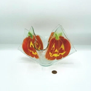Portacandele votivo zucca vetro soffiato vintage OOAK fatto a mano decorazione Halloween - Foto 1 di 10