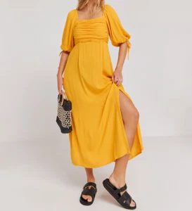 VESTIDO MIDI SIMPLE BE DAMAS ARRUGADO VOLUMEN SUAVE OCRE NUEVO (ref 541) - Imagen 1 de 3