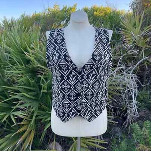 Vintage 90s Black Cream Woven Cotton Vest Southwestern Bravo Size L - Picture 1 of 7
