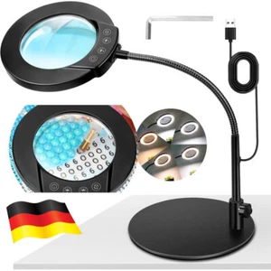Lupe mit Licht und Ständer 10X stufenlos dimmbare LED-Schreibtischlampe 32 LED - Bild 1 von 15