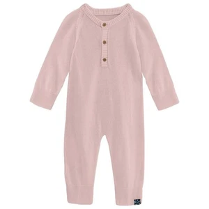 Kickee kids' bamboo knitted henley romper Baby Rose - Picture 1 of 6