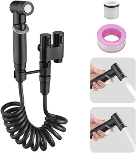 Handheld Bidet Sprayer Kit w/ Dual Control Valve Adjustable Pressure Black - Picture 1 of 6