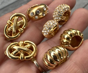Erwin Pearl LOT Signed Pave Rhinestone Gold Huggie Earrings Clip-On Enhancer - Picture 1 of 15