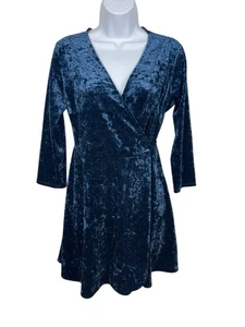 Lulus Damen Wickelkleid blau Crushed Samt Größe L Fit & Flare Urlaub Party - Bild 1 von 12