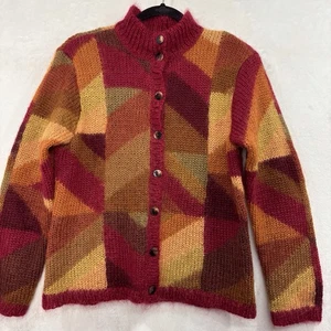 Talbots Cardigan Mohair Blend Patchwork Sweater Autumn Colors Geometric Squares - Picture 1 of 13