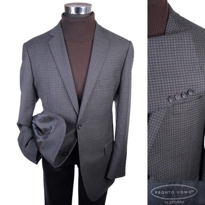 Pronto Uomo Platinum Blazer Men's 44L Check 2 Button Suit Jacket Coat Wool EUC - Image 1 of 4