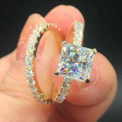 2.30CTW Princess Cut Moissanite Engagement Ring Set for Women's 14K Yellow Gold - Image 1 of 4