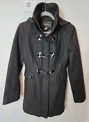 Abrigo Moda International Negro Con Capucha Largo Cremallera Palanca Guisante Mujer Talla M Foto 1 de 4