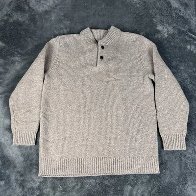 L.L. Bean Men's 100% Lambs Wool Classic Ragg Sweater Beige Henley Size Large - Image 1 of 4