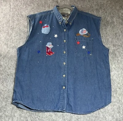 Camisa Top Dunbrooke Denim Mujer Extra Grande Azul Sin Mangas Western Patriotic Foto 1 de 4