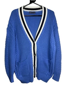 M&S Chunky Cricket Knitted Thick Blue Cardigan Women's Sz Medium Winter Knitwear - Picture 1 of 6