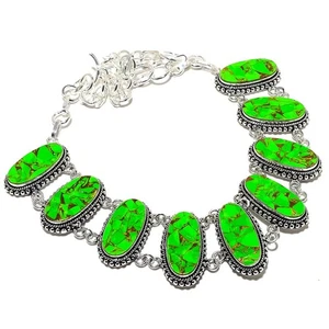 Copper Green Turquoise Gemstone 925 Sterling Silver Necklace 18" z556 - Picture 1 of 6