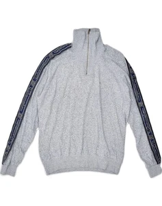 CHAMPION Mens Zip Neck Sweatshirt Jumper Large Grey Flecked Cotton D204 - Picture 1 of 3