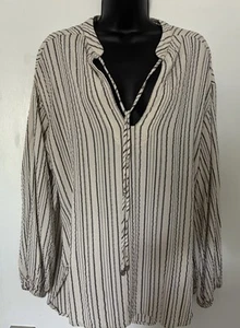 Free People Women White Gray Striped V-neck Long Sleeve Boho Tunic Top Blouse XS - Picture 1 of 7