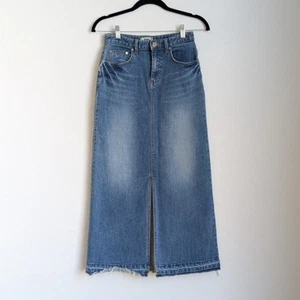 Falda vaquera midi con abertura frontal línea A de mezclilla azul ATTIK, talla S - Imagen 1 de 10